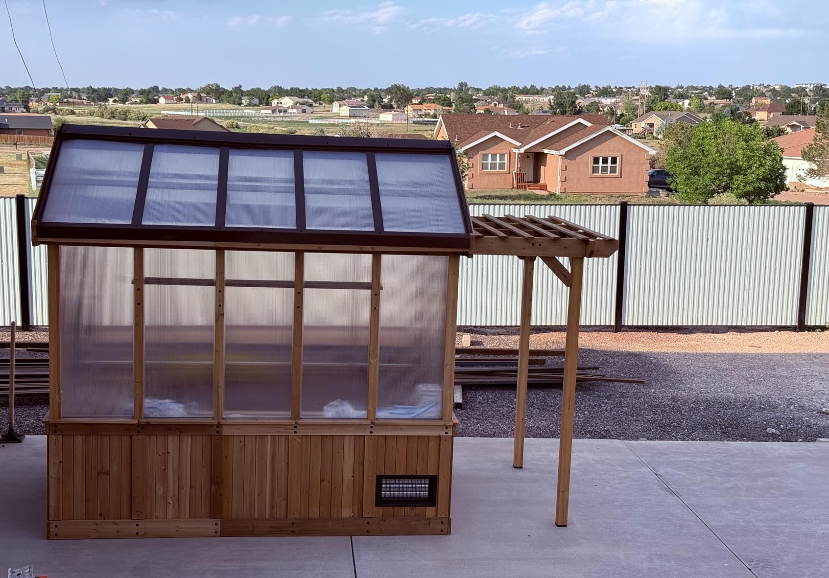 Backyard Discovery Bellerose 9' x 6' White Cedar Wood and Polycarbonate Walk-in Greenhouse Kit with Pergola, Exhaust Fan, Window, Hose Hook-Ups, PowerPort, Staging Shelves for Outdoor Gardening customer photo 2