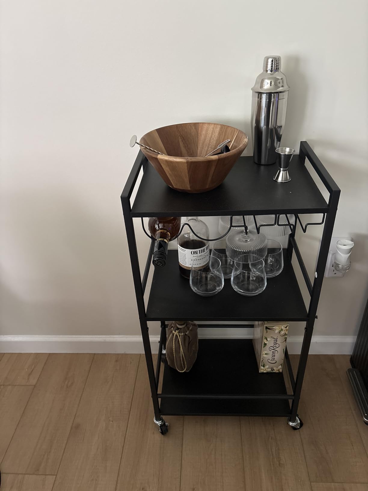 TUTOTAK Bar Cart with Wheels, Mini Drink Cart with Wine Rack & Glass Holder | 3-Tier 17 Inch Wide Home Bar Serving Carts, Small Mobile Kitchen Shelf with 6 Hooks, Rustic Brown BC01BB035 customer photo 1