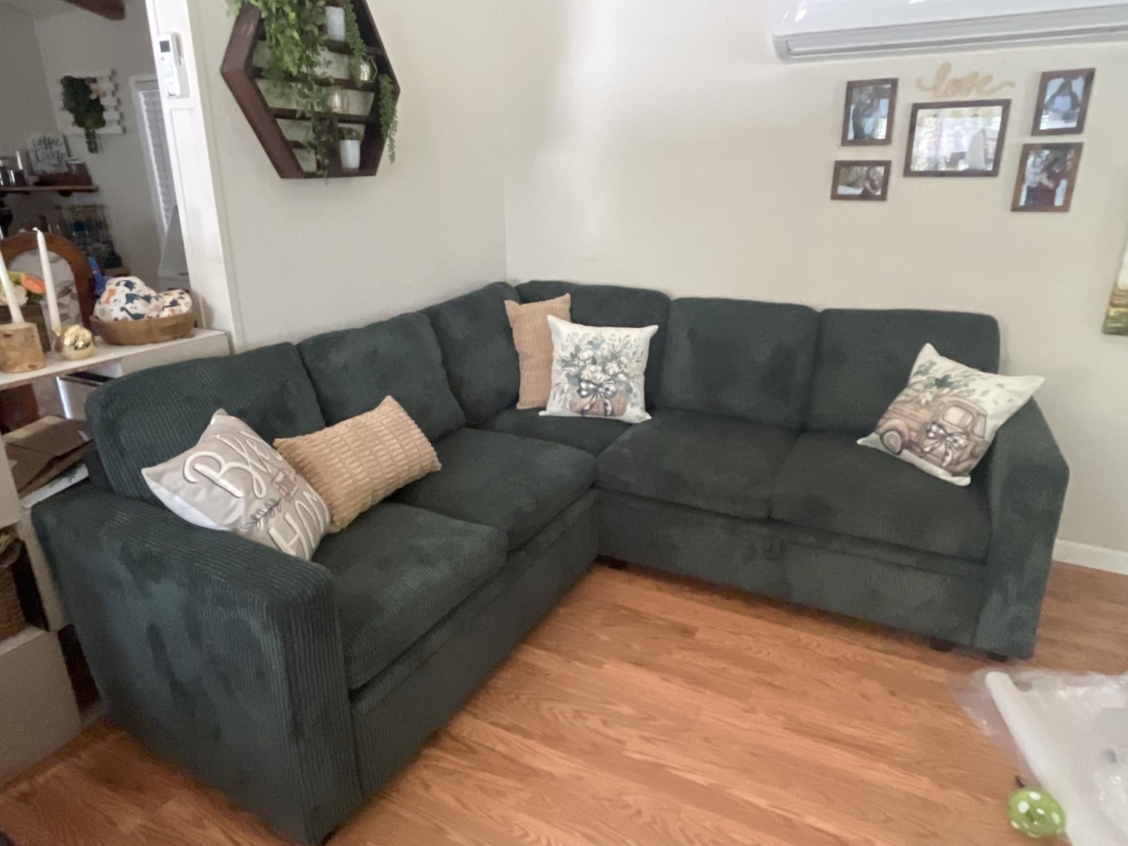 HONBAY Modular Sectional Sleeper Sofa with Pull Out Bed, Corduroy L Shaped Couch with Storage Seats, Convertible Sectional Couches for Living Room, Dark Grey customer photo 1