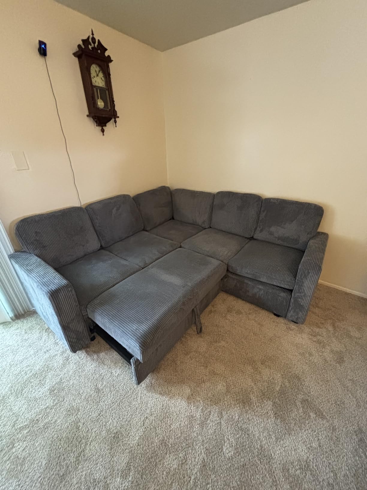 HONBAY Modular Sectional Sleeper Sofa with Pull Out Bed, Corduroy L Shaped Couch with Storage Seats, Convertible Sectional Couches for Living Room, Dark Grey customer photo 2