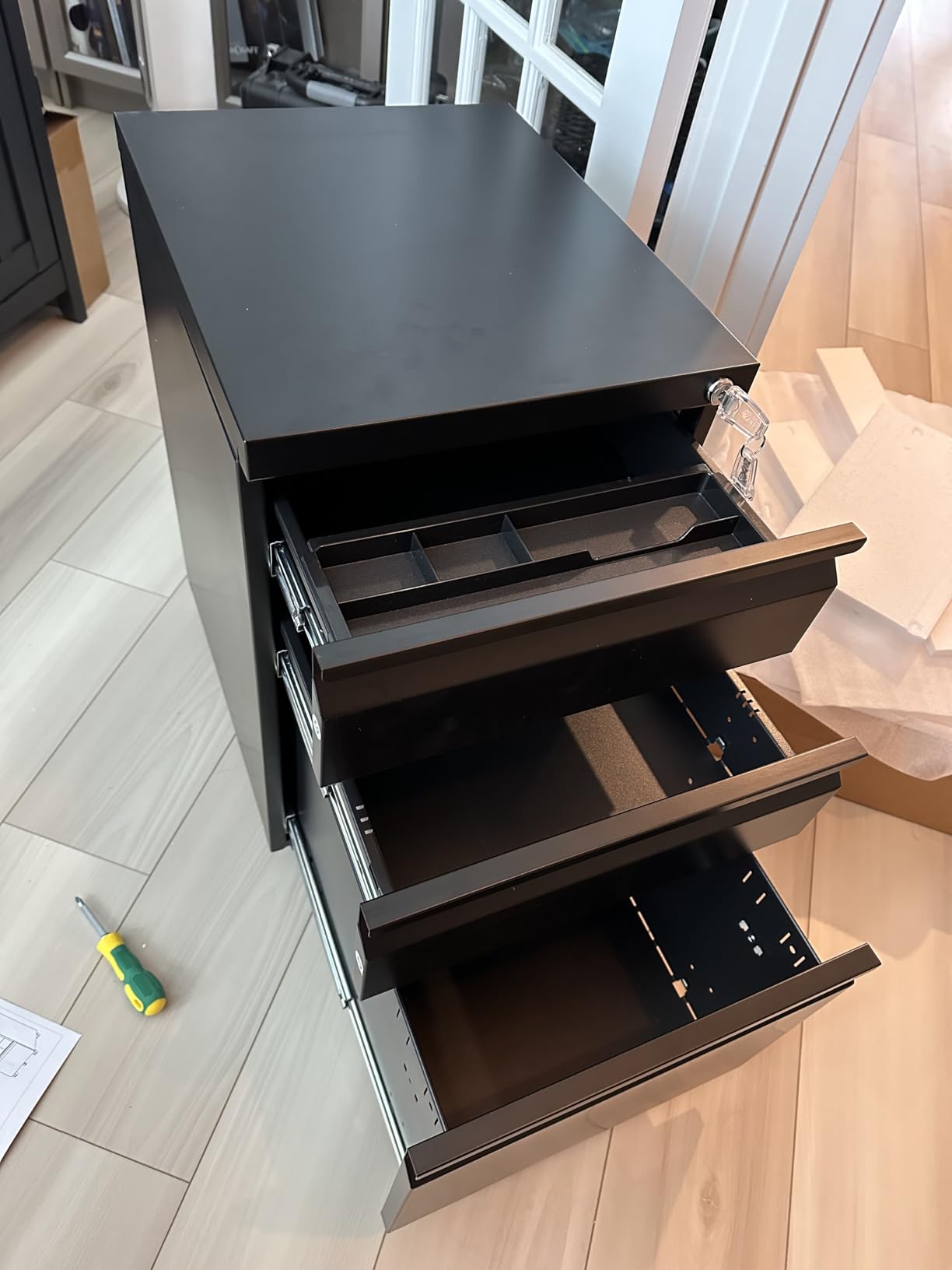MIIIKO 3 Drawer File Cabinet with Lock, Metal Lateral Rolling Printer Stand Office Storage Filing Cabinets for Home Office, A4, Letter, File Folders (Black) customer photo 2