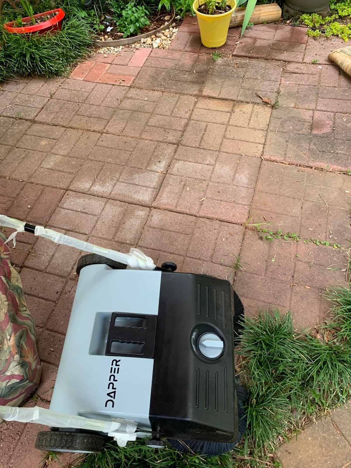 Dapper Supply Walk-Behind Outdoor Hand Push Floor Sweeper - 5.25 Gallon Capacity - 25.5
