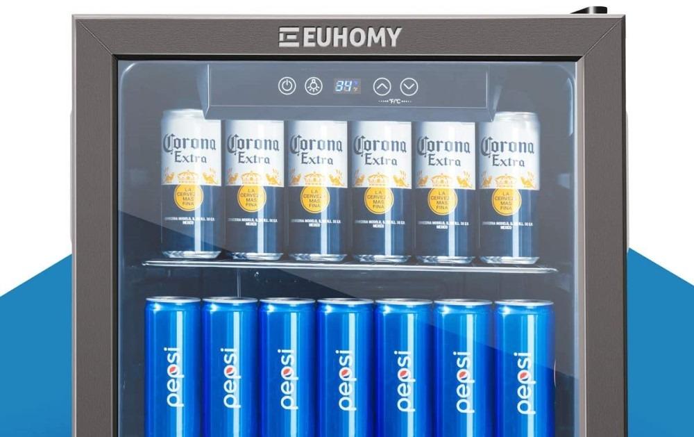 EUHOMY 24 Can Mini Fridge, 18L Beverage Refrigerator with Quiet Compressor | 0.6 Cu.ft Capacity, 40F to 61F, Countertop, Digital Temperature Control, Removable Shelves, LED Light, Home Bar Office Use customer photo 1