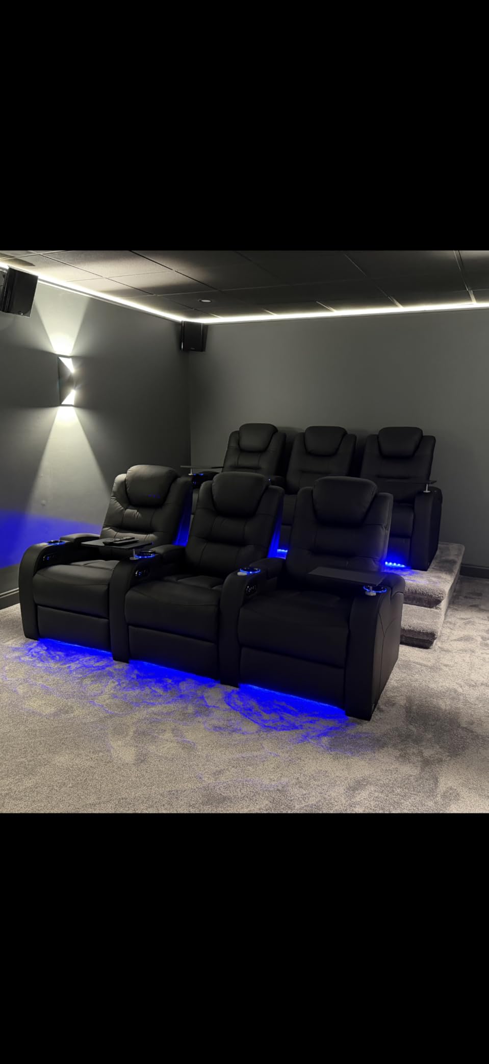 comfiroom Home Theater Seating, Top-Grain Leather Power Recliner Chair | Simple Style Black Dual Power Electric Headrest Movie Theater Chairs Gaming Sofa with Tray Table, Row of 1 customer photo 2