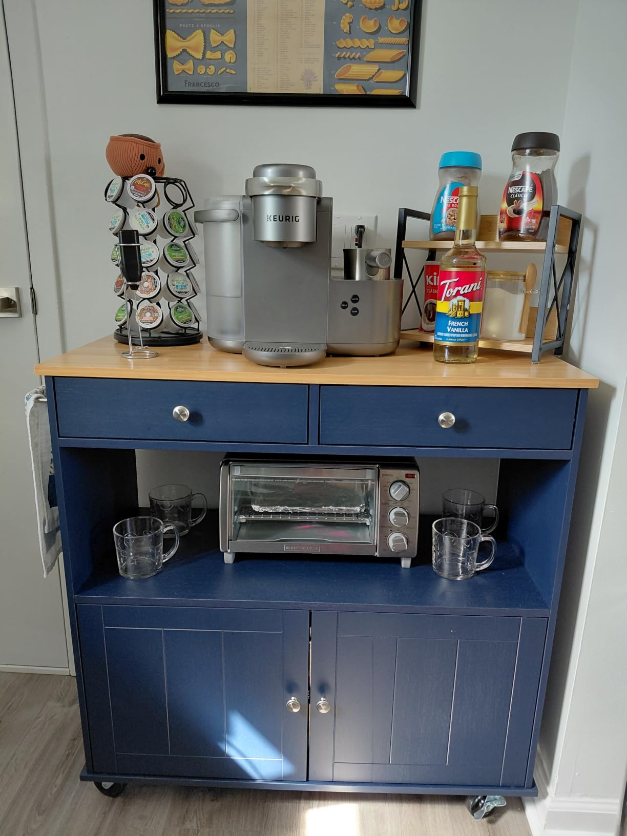 knoworld Rolling Kitchen Island with Storage Cabinet, 35.4'' Width Kitchen Cart, 2 Drawers Island Table, Portable Mobile Kitchen Island with Towel Rack, Wood Top and Lockable Wheels, White customer photo 1