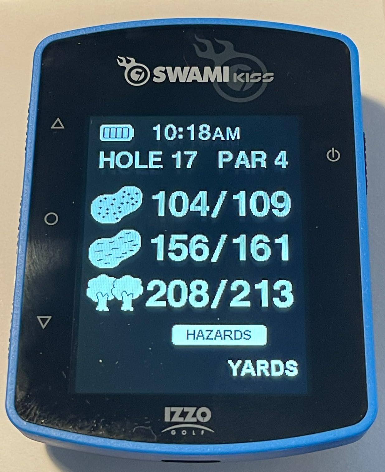 Swami KISS 2.0 Handheld Golf GPS Ragnefinder with Integrated Magnets - Blue | Integrated magnets, two display modes, preloaded course data customer photo 1