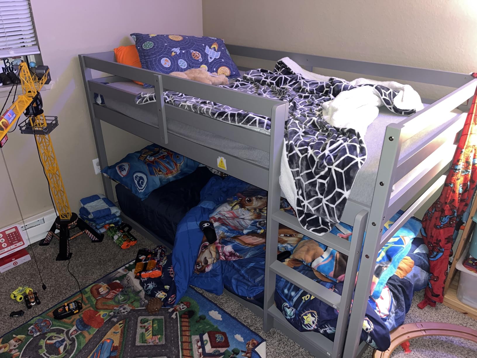 TOLEAD Low Bunk Bed Twin Over Twin, Floor Bunk Bed with Ladder, Twin Bunk Bed with Full Guardrails, Wooden Bunk Bed for Juniors, Boys, Girls, Kids, Bedrooms (Grey) customer photo 1