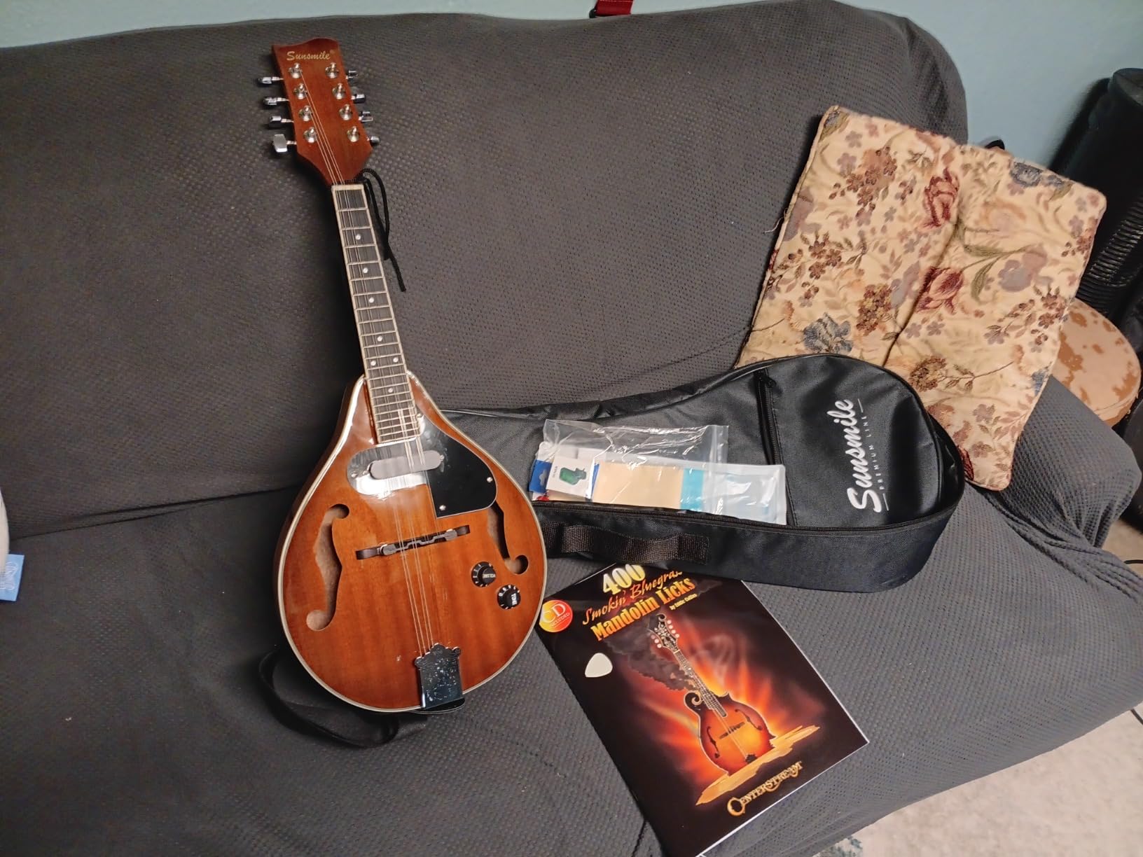 A-Style 8 String Acoustic-Electric Mandolin Instrument with Pickup, Sapele Top, Arched F Holes Body, Okoume Neck, Walnut Bridge, Gig Bag, Cable, Tuner, Strings, Strap, Picks and Polish Cloth customer photo 1