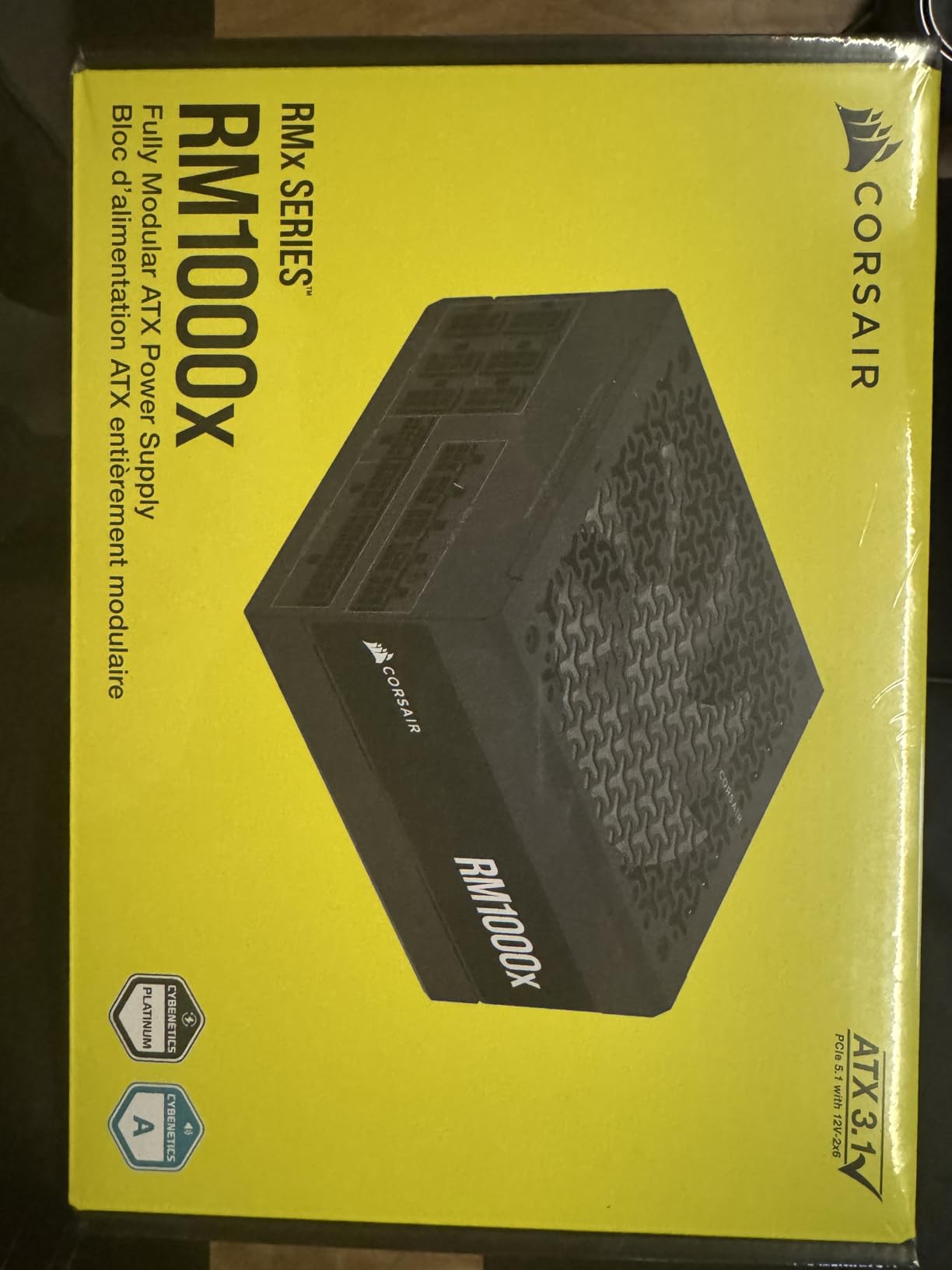 CORSAIR RM1000x Fully Modular Low-Noise ATX Power Supply - ATX 3.1 Compliant - PCIe 5.1 Support - Cybenetics Gold Efficiency - Native 12V-2x6 Connector - Black customer photo 1