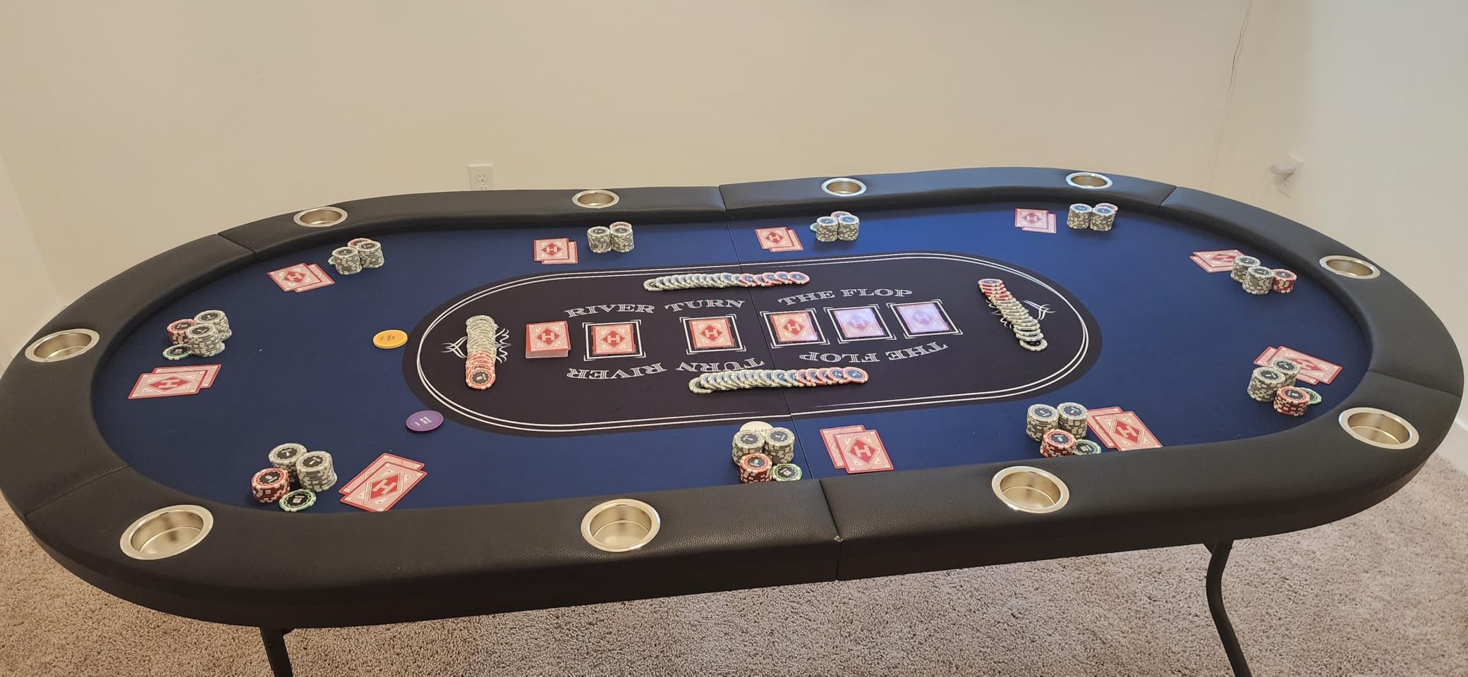 VEVOR 10 Player Poker Table Foldable, Portable Folding Card Board Game Table, Casino Leisure Table, Blackjack Texas Hold'em Table with Padded Rails and Stainless Steel Cup Holders, Blue (84 in) customer photo 1