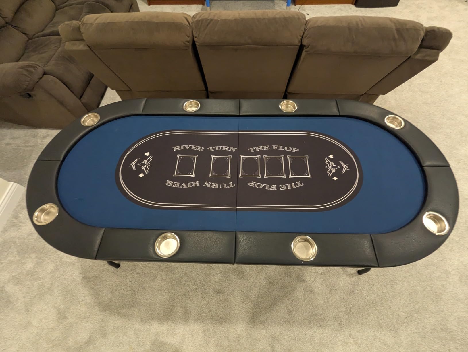 VEVOR 8 Player Poker Table Foldable, Portable Folding Card Board Game Table, Casino Leisure Table, Blackjack Texas Hold'em Table with Padded Rails and Stainless Steel Cup Holders, Blue (72 in) customer photo 1
