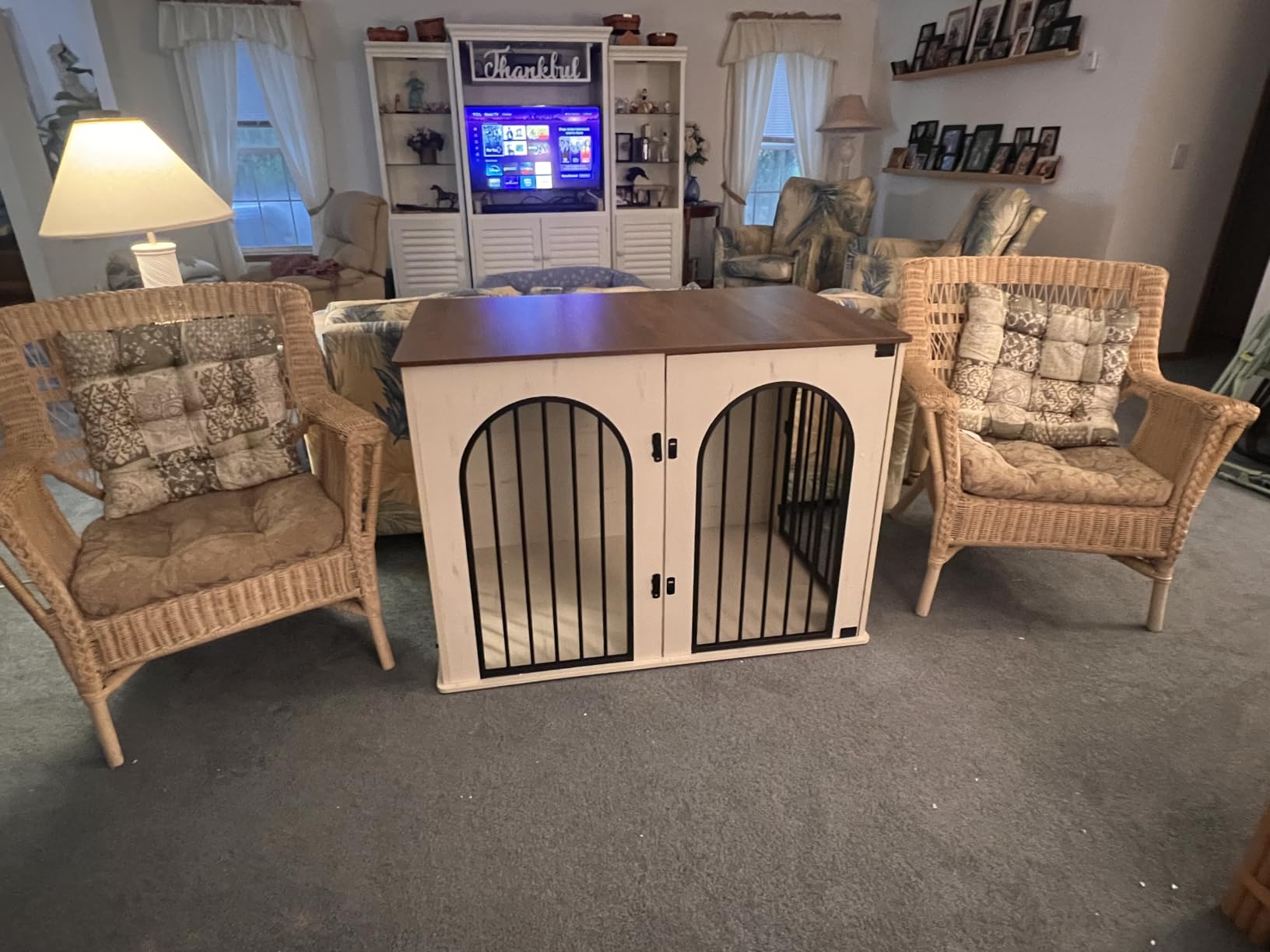 Hzuaneri 31.5'' Dog Crate Furniture, Dog Kennel Indoor for Small/Medium Dogs | Wooden Dog Cage Heavy Duty Decorative Pet House End Side Table TV Stand, White Brown DFC85114B customer photo 1