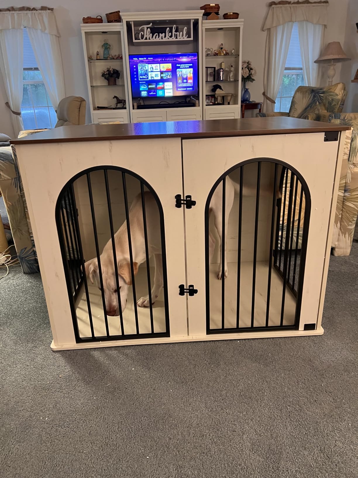 Hzuaneri 31.5'' Dog Crate Furniture, Dog Kennel Indoor for Small/Medium Dogs | Wooden Dog Cage Heavy Duty Decorative Pet House End Side Table TV Stand, White Brown DFC85114B customer photo 2