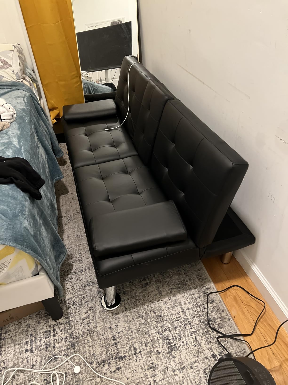Homall Black Faux Leather Futon Sofa Bed, Loveseat with Adjustable Backrest, Futon Couch with Removable Armrests, Recliner Sleeper Sofa Bed with Dual Cup Holders for Living Room, Apartment, Office customer photo 2