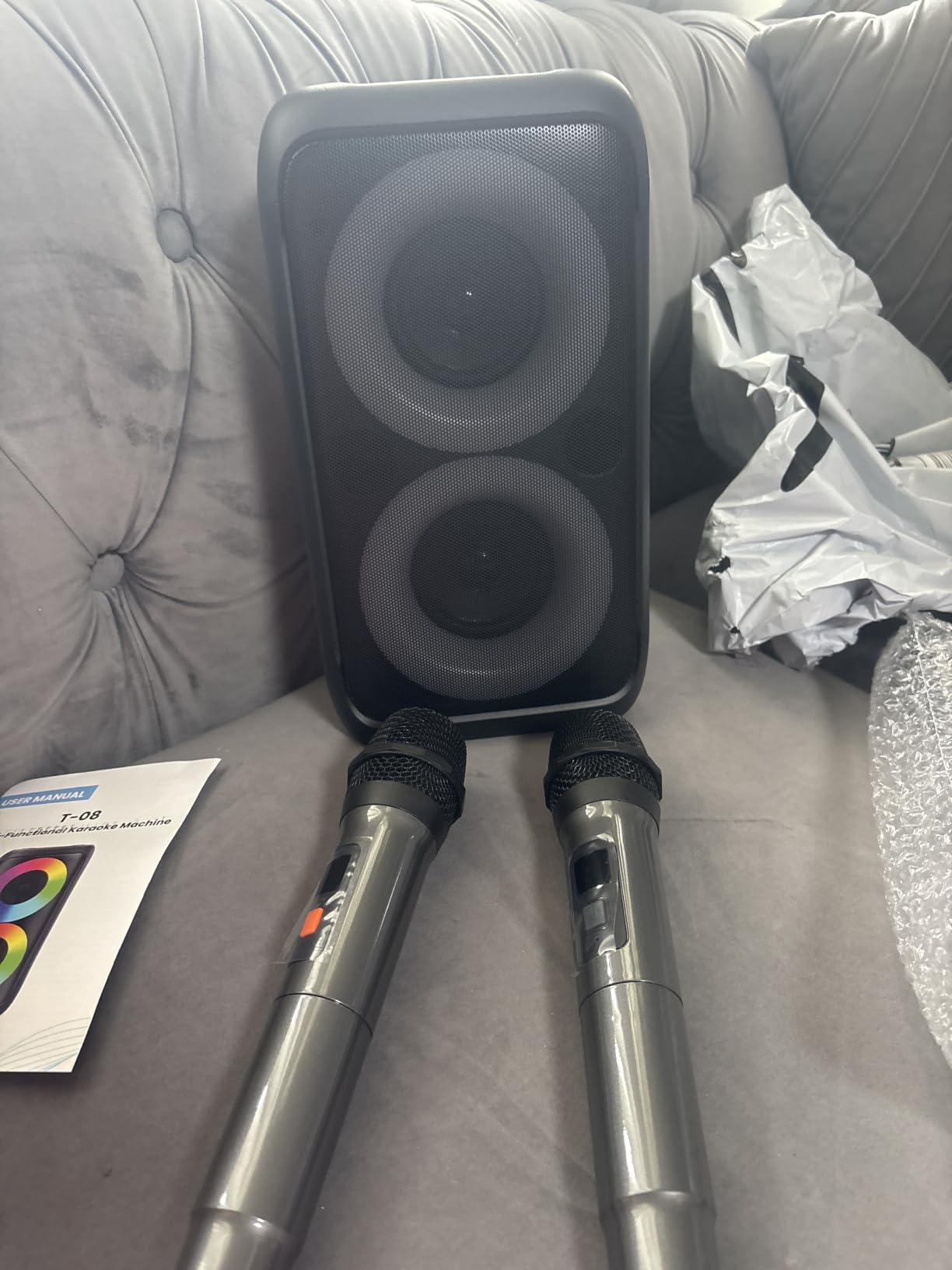 Karaoke Machine for Adults Kids, Portable Bluetooth Speaker with 2 Wireless Microphones, TWS Mode & LED Light, 10H Battery PA System, Home Party Outdoor Camping Birthday customer photo 1