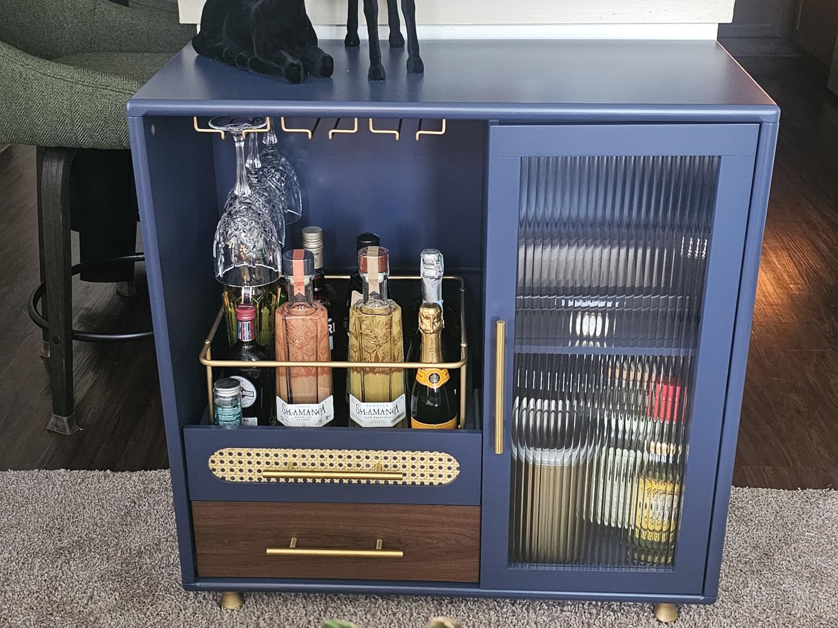 ARTPOWER Modern Coffee Bar Cabinet with Pull-Out Wine Storage, Green | Bar Cart with Wine Glass Rack and Drawers, Liquor Cabinet for Kitchen, Dining Room, Living Room customer photo 2
