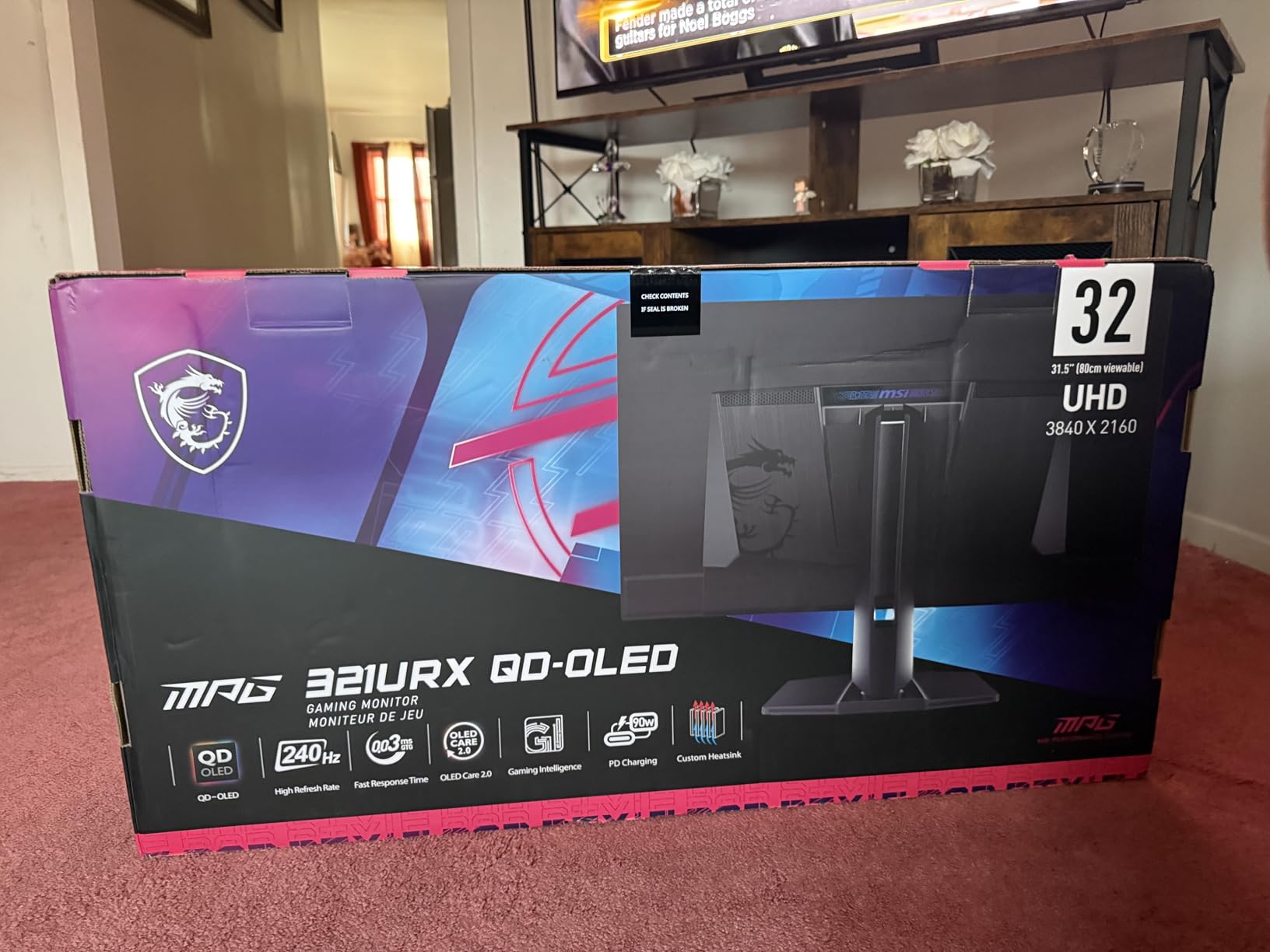 msi MPG 321URXW QD-OLED 31.5 Inch 4K UHD Gaming Monitor - 3840 x 2160 Quantum Dot OLED Panel, 240Hz / 0.03ms, 99% DCI-P3, DisplayHDR True Black 400, KVM, DP 1.4a, HDMI 2.1, USB Type-C 98W customer photo 1