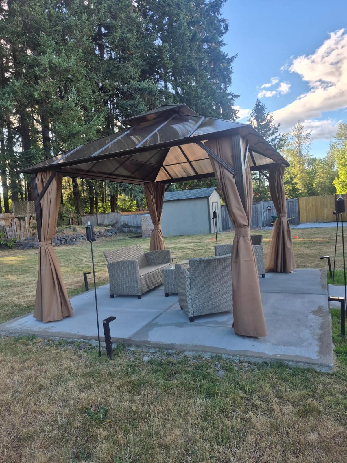 Aoxun 12'x10' Hardtop Gazebo with Polycarbonate Double Roof, Brown | Metal Frame Outdoor Permanent Pavilion with Breathable Netting and Privacy Curtain for Garden, Lawns, Patio customer photo 1