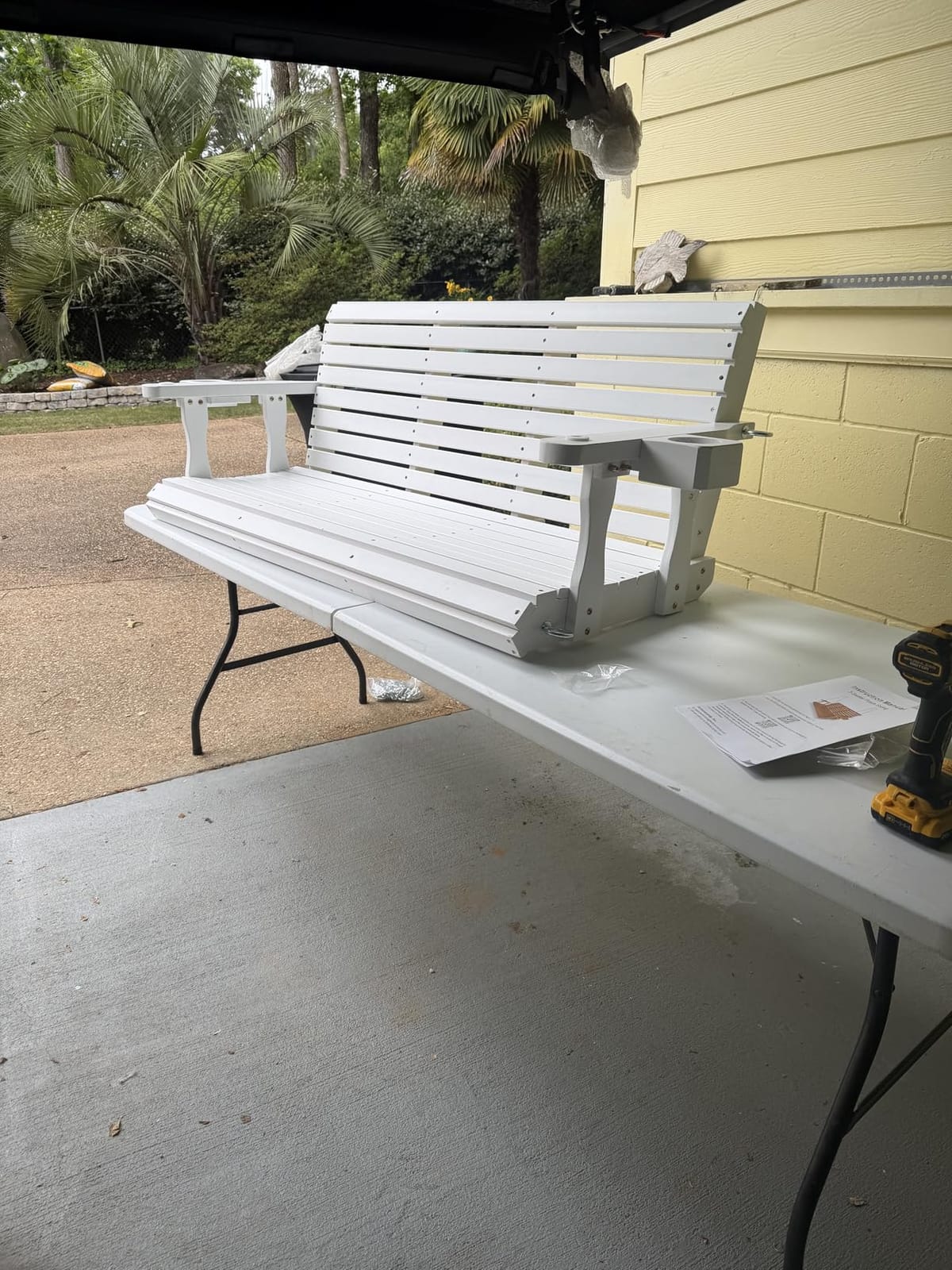 Wooden Porch Swing 2-Seater, High Backrest and Deep Seat, Bench Swing with Cupholders, Hanging Chains and 7mm Springs, Heavy Duty 880 LBS, for Outdoor Patio Garden (Cedar Tone - 4 FT Extra Large) customer photo 2