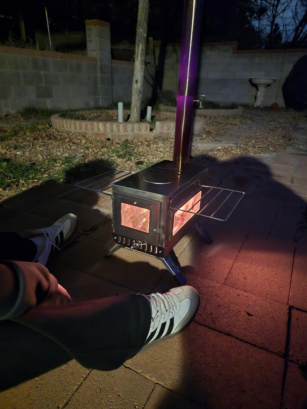 unho Stainless Hot Tent Stove Crack-Resistant Ceramic Glass Outdoor camping | tent heater camping Portable Wood Stove 6 Stainless Chimney Pipes for Heating & Cooking, Ice Fishing Winter Warmth customer photo 2