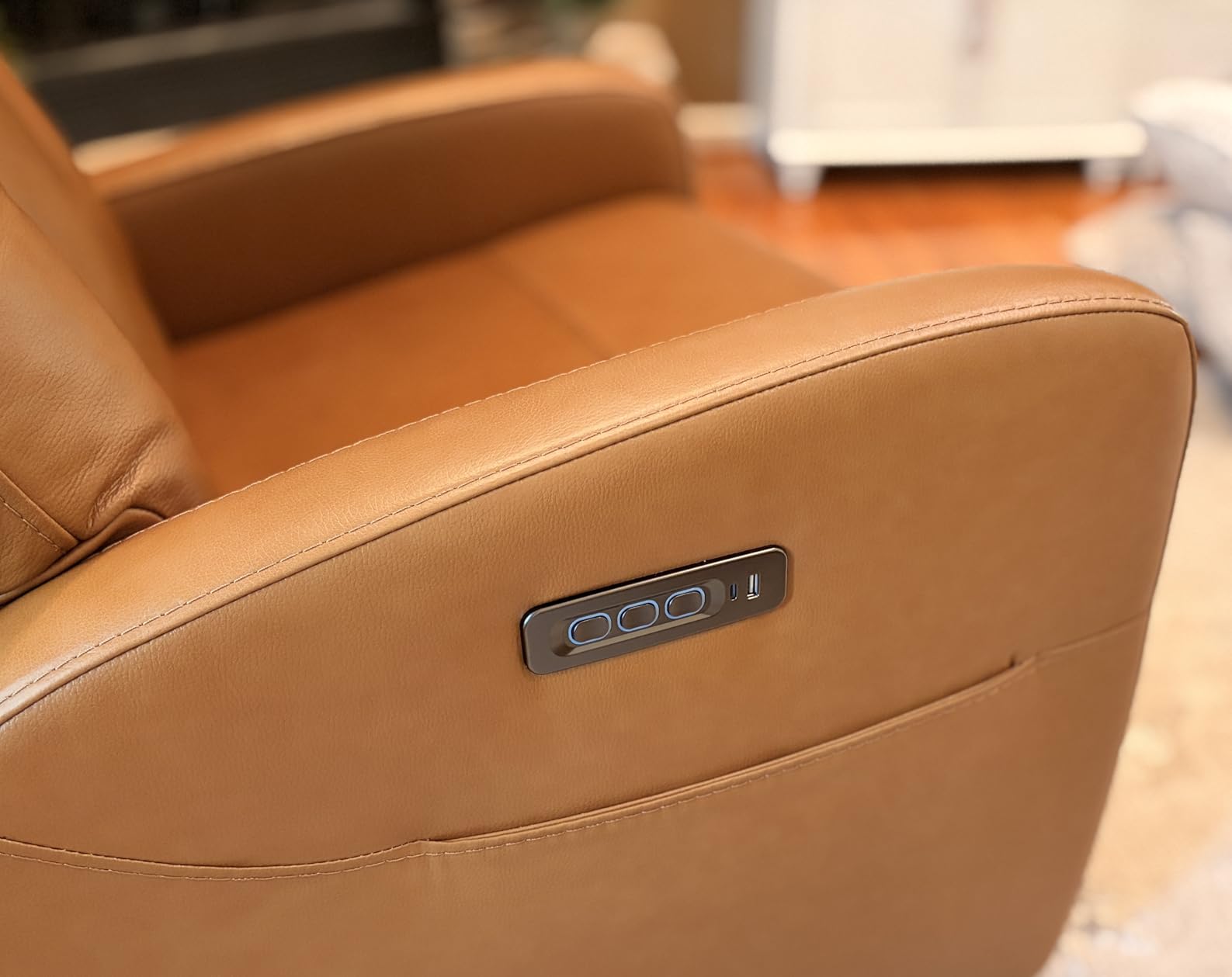 CHITA Genuine Leather Power Recliner Chair, Swivel Rocker, Saddle Brown customer photo 1