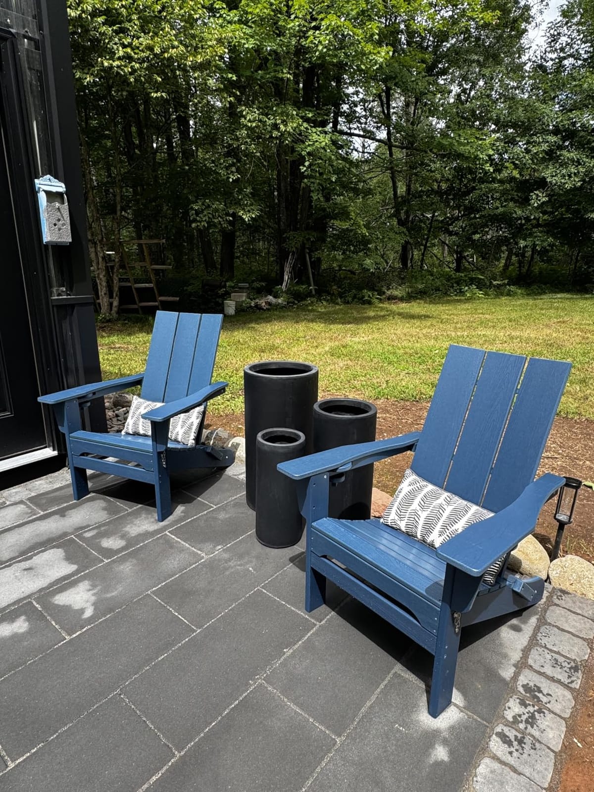 Modern Folding Adirondack Chairs Set of 2, HDPE, Cup Holders, Black | Outdoor All-Weather Lawn Adirondack Chairs Wood Grain Lawn Chair Fire Pit Chairs for Patio, Deck customer photo 1