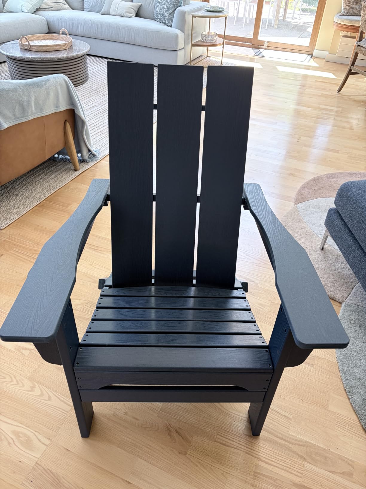 Modern Folding Adirondack Chairs Set of 2, HDPE, Cup Holders, Black | Outdoor All-Weather Lawn Adirondack Chairs Wood Grain Lawn Chair Fire Pit Chairs for Patio, Deck customer photo 2