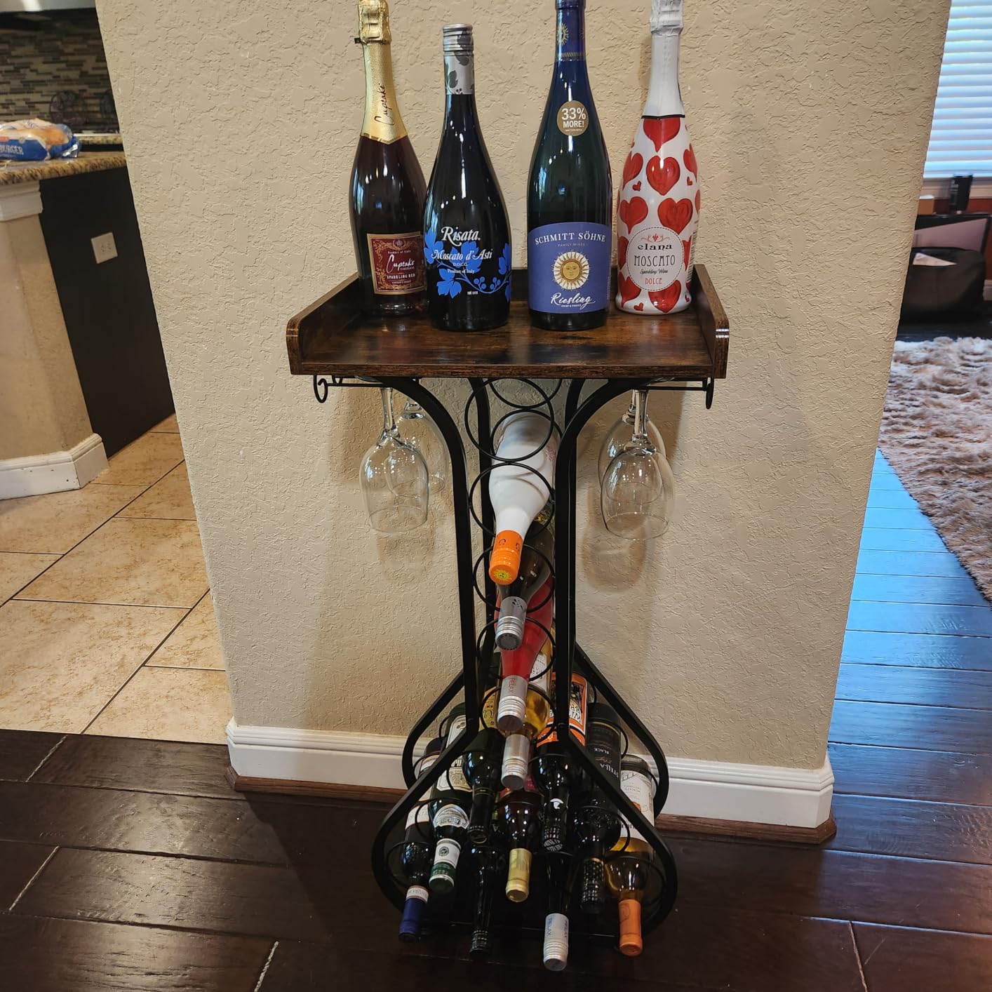 X-cosrack Wine Rack Freestanding Floor, Wine Storage Rack Mini Bar Table with Tabletop, Glass Holder Wine Bottle Display Stand Liquor Cabinet for Home Bar Kitchen Living Room customer photo 2