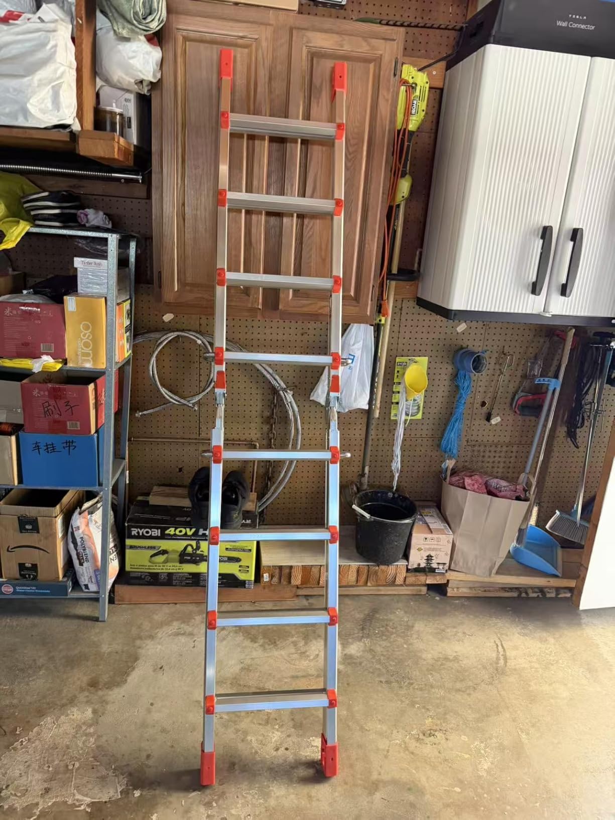 Soctone Ladder, A Frame Extension Ladder, 14 Ft Multi Position Ladder | 330 lbs Weight Rating Telescoping Ladder for Household or Outdoor Work, Multi Position with Stabilizer Bar, Orange customer photo 1