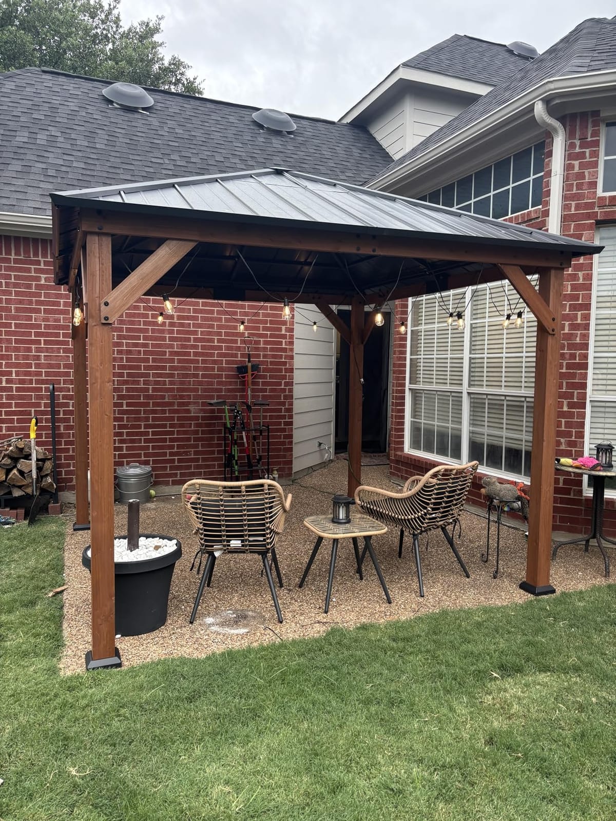 Modern Shade Wood Gazebo 12x16 with Double Galvanized Steel Roof | Outdoor Cedar Gazebo with Mosquito Net Rods, Wooden Gazebo with Sturdy Hooks for Garden, Backyard, Patio, and Deck customer photo 2