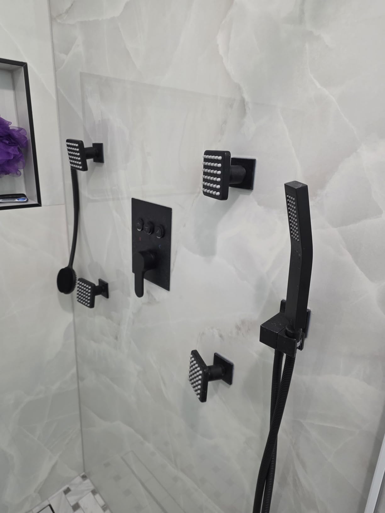 Shower System with Body Jets, Bostingner Four Modes Shower Faucet Sets with Handheld Spray 2 Ways, 4Pcs Shower Body Jets in Wall, 10