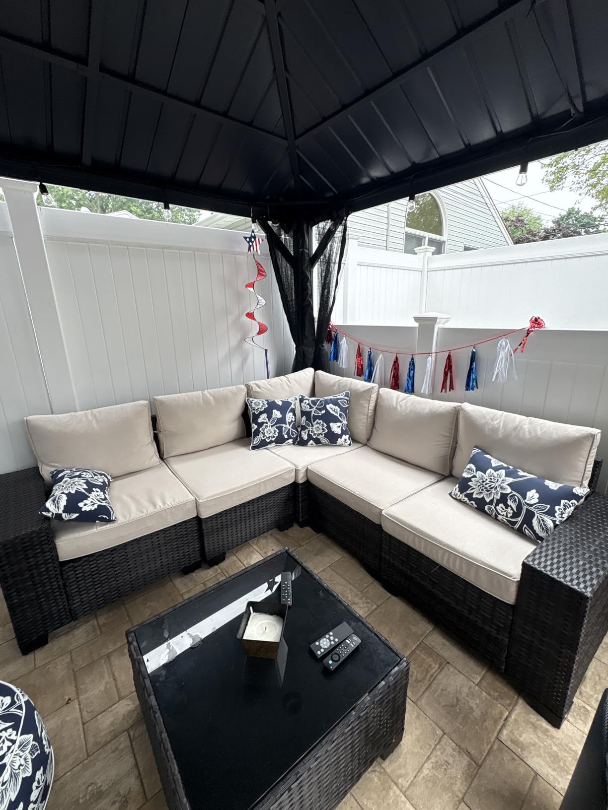 Patio Furniture Set, 6 Pieces Outdoor Couch Sofa with Wider Armrests & Glass Coffee Table, Outdoor Sectional Furniture with Thick Cushions for Party, Poolside, Garden-Beige customer photo 2