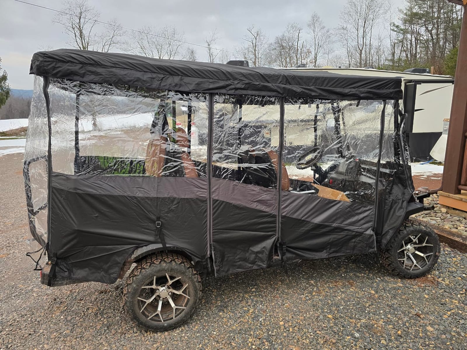 KEMIMOTO Golf Cart Enclosure, 4 Passenger Golf Cart Rain Cover | 600D Waterproof Driving Enclosure with Clear PVC Windshield for Extended Roof Golf Cart customer photo 1