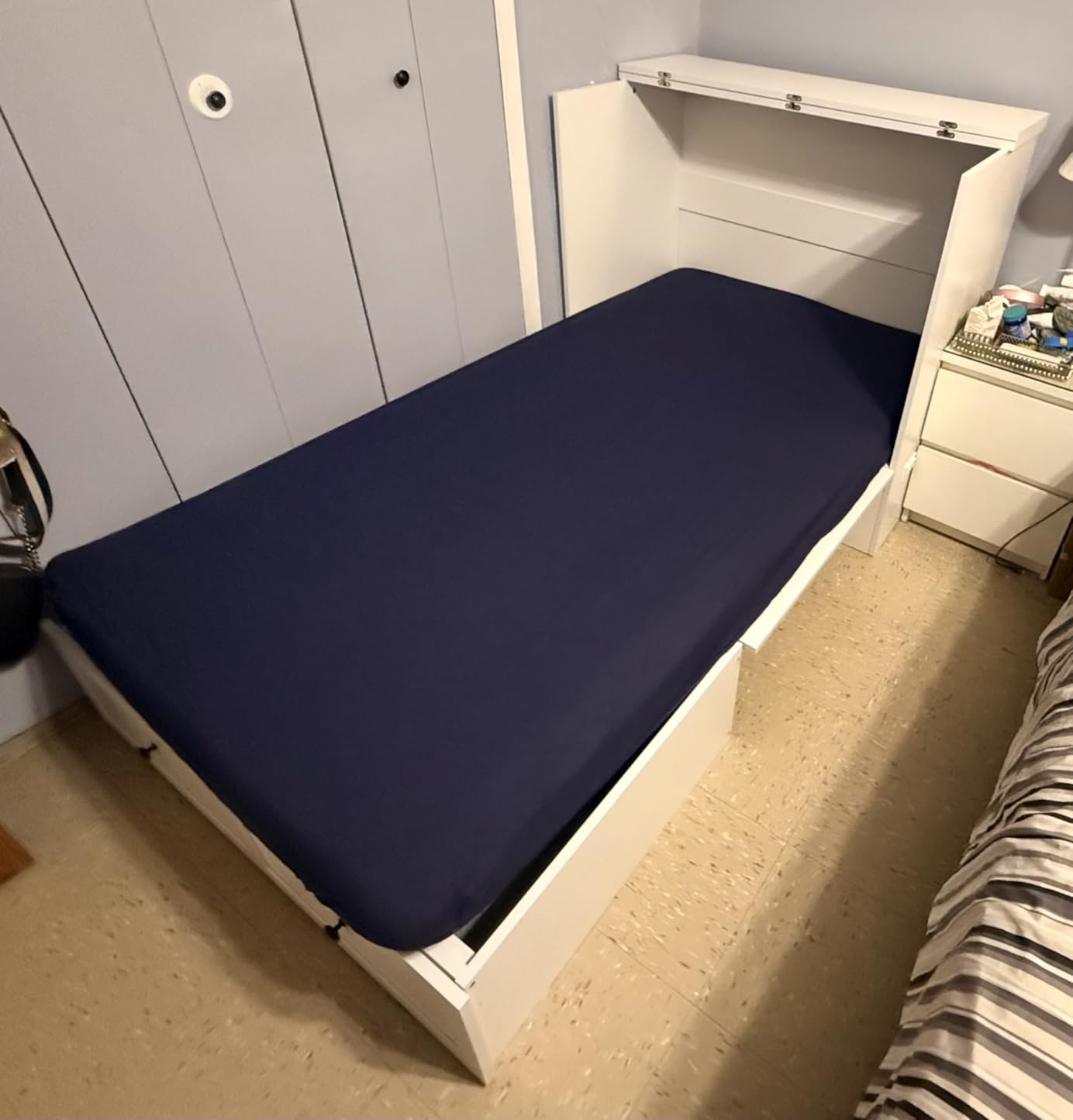 LIVAUVEAD Twin Size Murphy Bed with Charging Station & Drawer, White, Murphy Bed Twin, Built-in Charging Station, Foldable Bed Design, Fits Twin Size Mattresses, for Guest Room Home Office customer photo 1