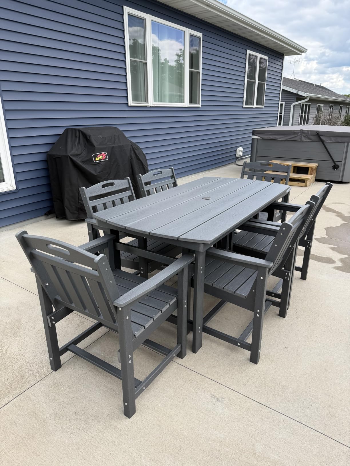 HDPE Outdoor Patio Dining Set with Table & 6 Chairs, All-Weather 7-Piece Outdoor Table and Chairs, 2