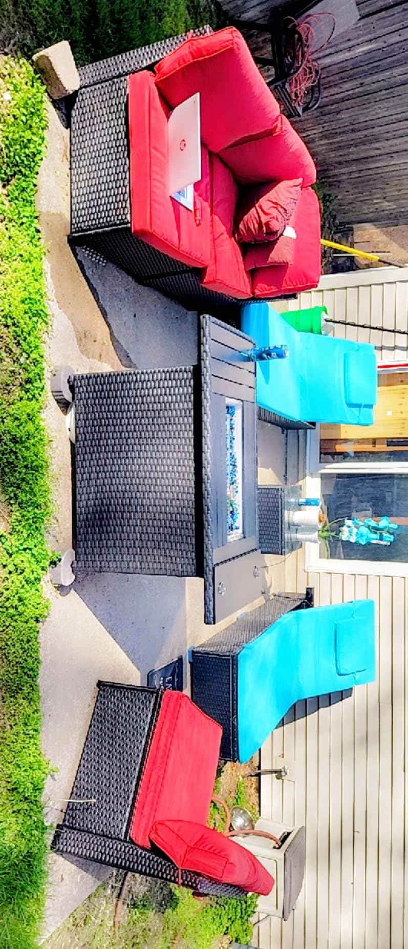 Murago Outdoor Chaise Lounge, Pool Lounge Chairs Set of 2 with Side Table, All-Weather Wicker Chairs Set, Adjustable Backrest & Washable Cushions for Patio, Poolside, Beach, Light Blue customer photo 2