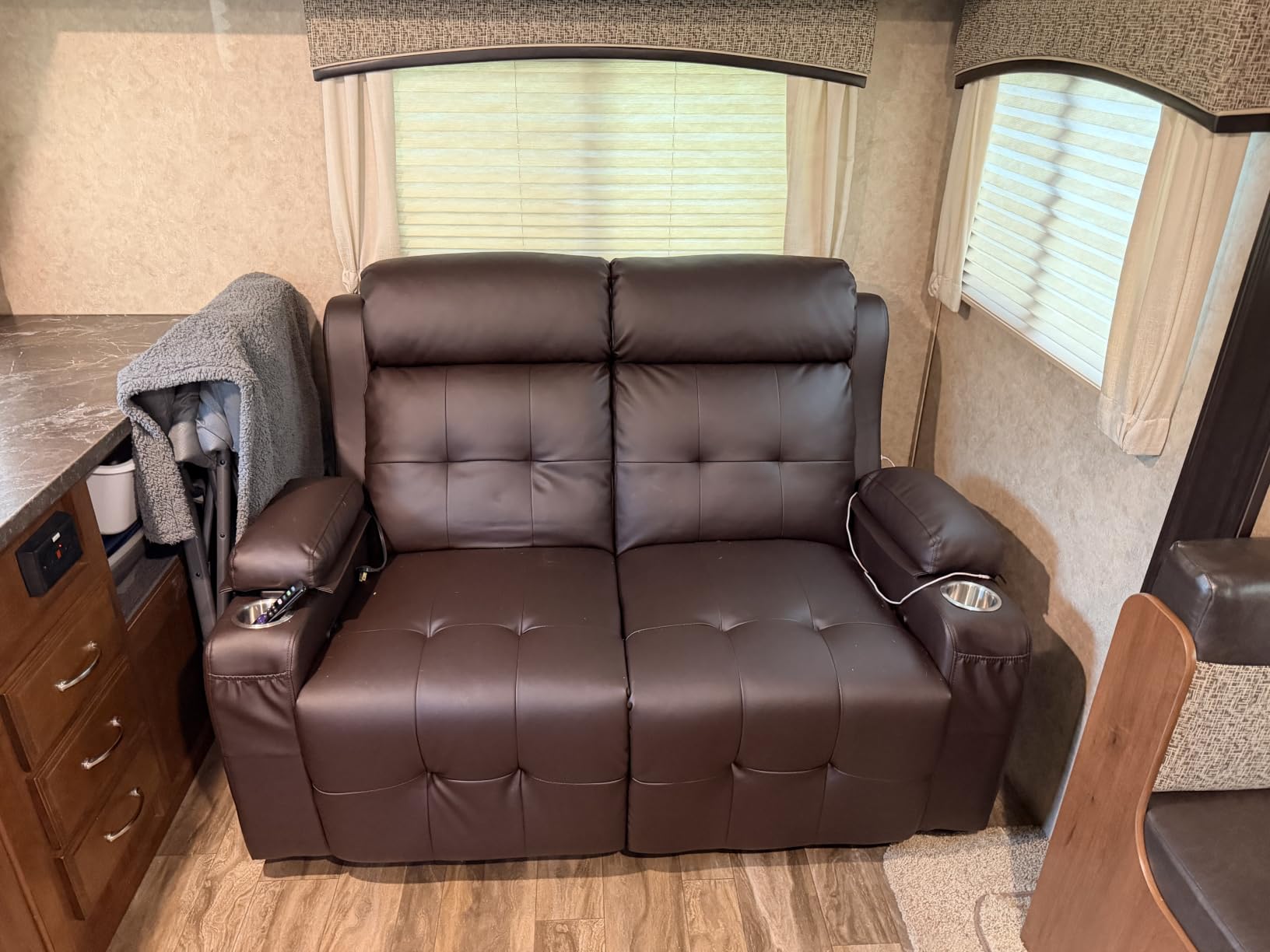 RV Loveseat Recliner Sofa, Wall Hugger Reclining RV Couch with USB | RV Reclining Loveseat with Massage, Pocket, Cup Holder, 150° Recline for RV Furniture, Travel Trailers & Home Theater Seating customer photo 2