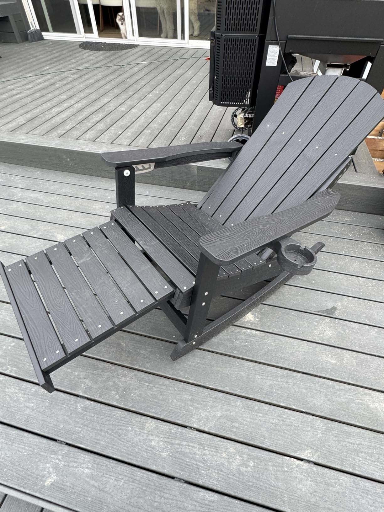 YEFU Adirondack Rocking Chairs Set of 2, with Footrest, All-Weather, Black | 5-Level Adjustable Backrest, Retractable Ottoman & Cup Holder, Like Real Wood, for Outdoor/Patio/Porch, Heavy Duty, 400 lbs customer photo 1