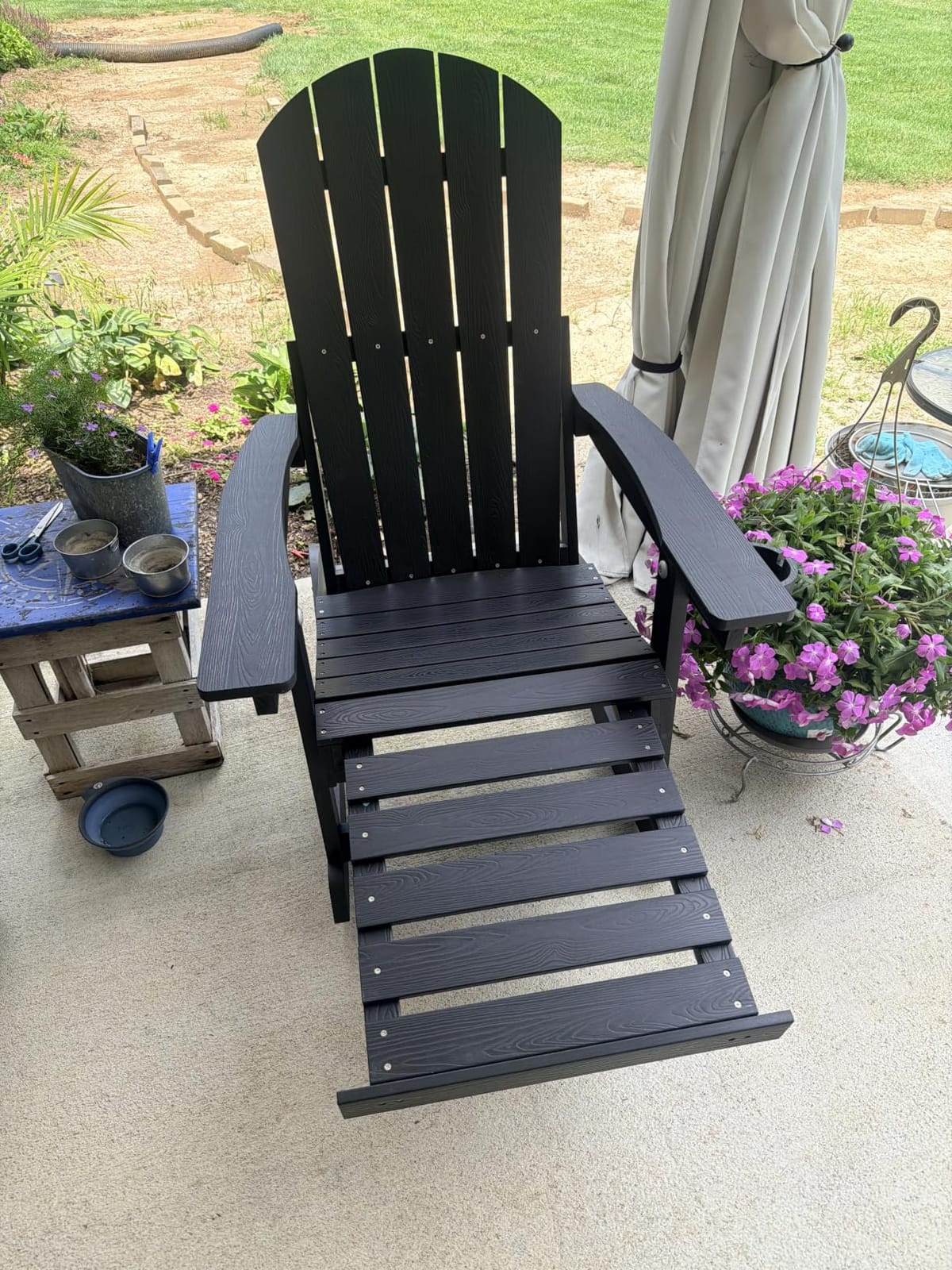 YEFU Adirondack Rocking Chairs Set of 2, with Footrest, All-Weather, Black | 5-Level Adjustable Backrest, Retractable Ottoman & Cup Holder, Like Real Wood, for Outdoor/Patio/Porch, Heavy Duty, 400 lbs customer photo 2