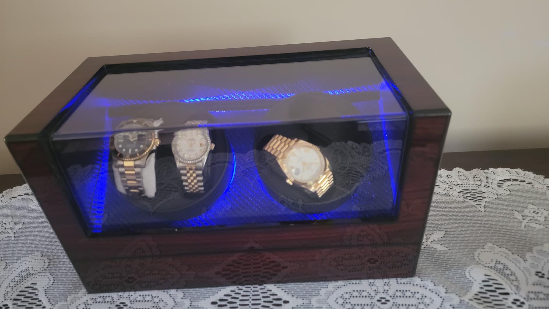 ANWBROAD Watch Winders For Automatic Watches, Watch Turner For Automatic | Automatic Watch Winder Box With Led Light, 4 Watch Winder, 4 Watch Rotator And Super Quiet Motor And 4 Rotation Mode, UJWW011Y customer photo 2