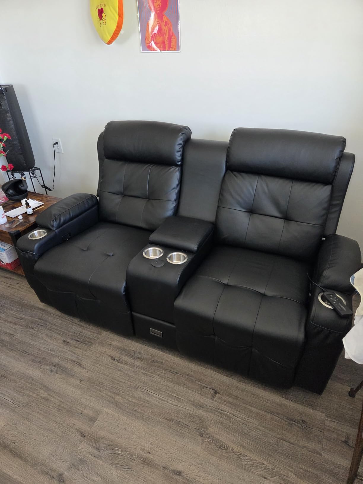 RV Loveseat Recliner Sofa, Home Theater Seating with Console & Massage | Reclining Loveseat with USB, Wall Hugger RV Couch Movie Theater Chairs, RV Furniture with Cup Holders, Drawer for Gaming Room customer photo 2