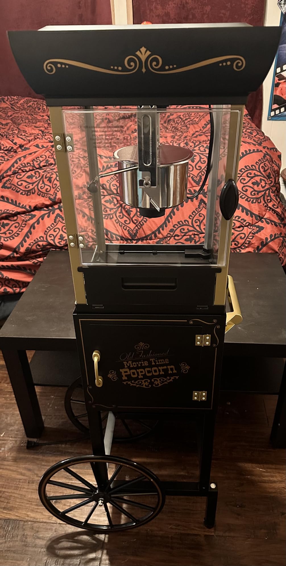 Nostalgia Coca-Cola Popcorn Maker - 48-Inch Vintage Movie Theater Style Cart with 2.5 Oz Kettle, 10 Cup Capacity, Lighted Interior, Storage Compartment, and Wheels - Red customer photo 2