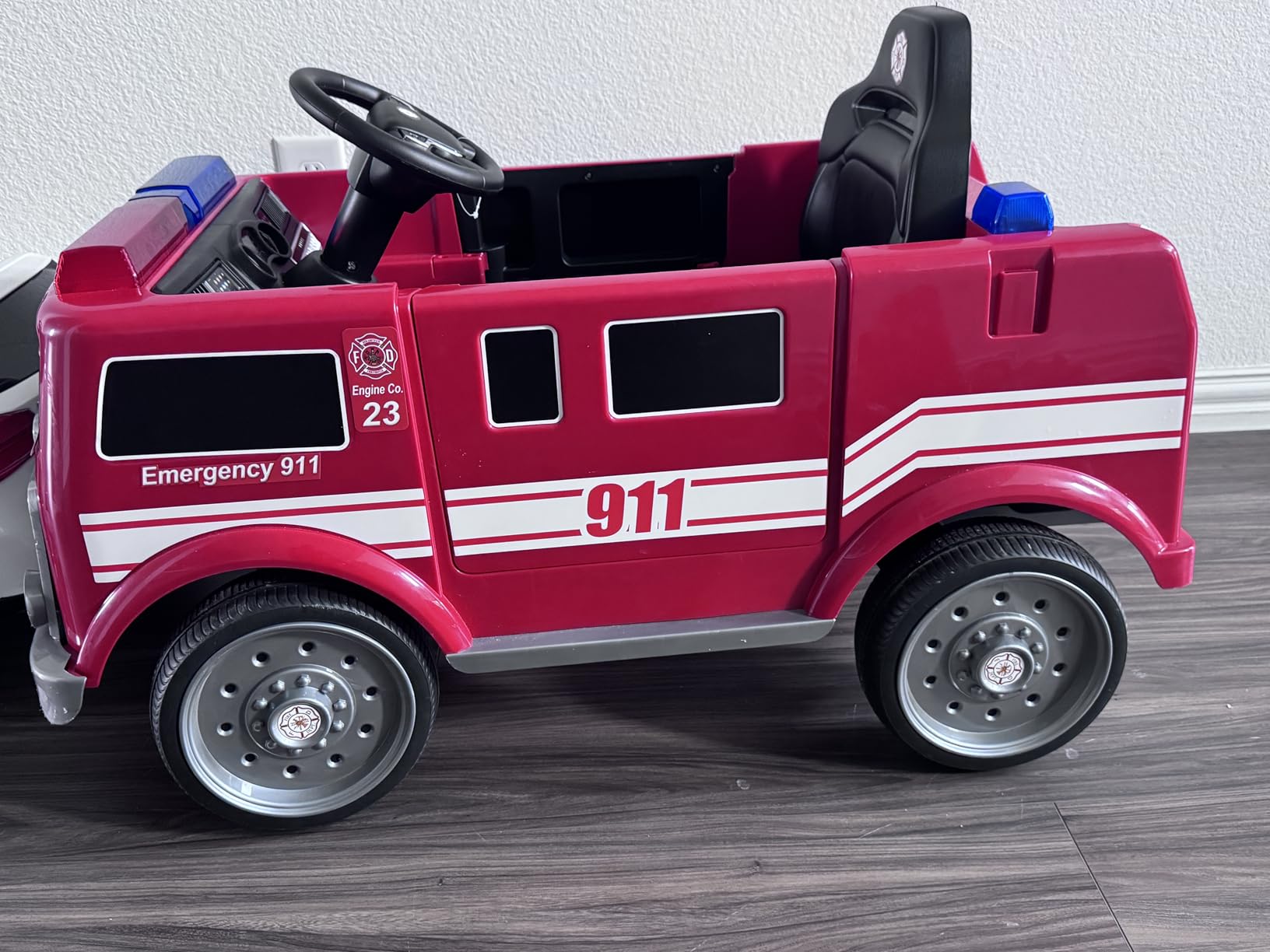 ELEMARA 12V Ride on Fire Truck, Electric Ride on Car for Kids, Battery Powered Toddler Car w/Parent Remote Control, Siren-Call, Walkie-Talkies, Flashing Lights, Fire Extinguishers, Bluetooth, Music customer photo 1