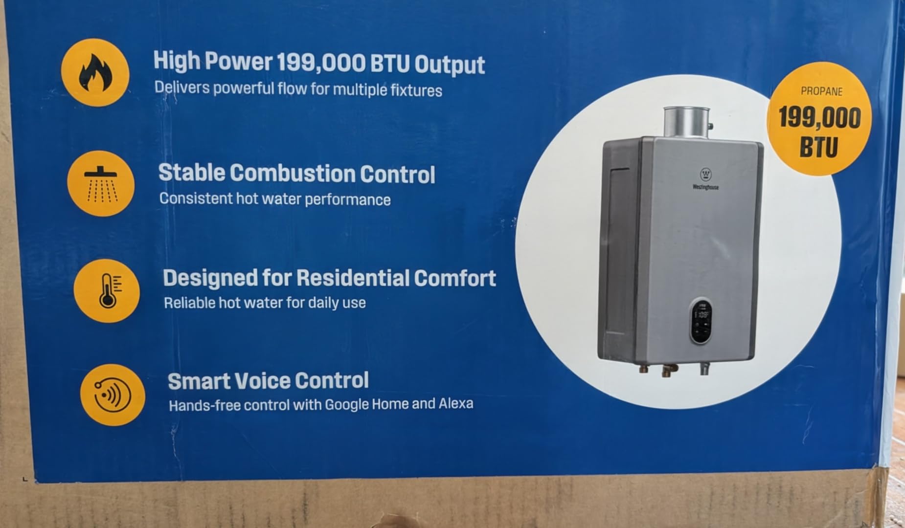 Westinghouse Tankless Water Heater Gas Indoor, 7.9 GPM 180,000 BTU | Whole House Natural Gas Heater, Smart WiFi App Control, ±1°F Temperature Stability, Non-Condensing for 3-5 Fixtures customer photo 1