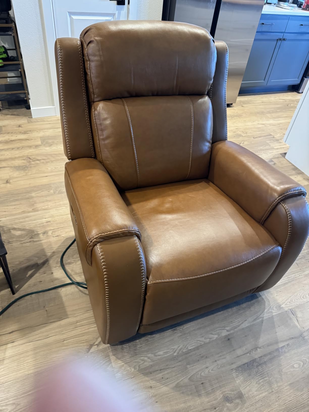 CHITA Wall Hugger Genuine Leather Power Recliner Chair, Saddle Brown customer photo 2