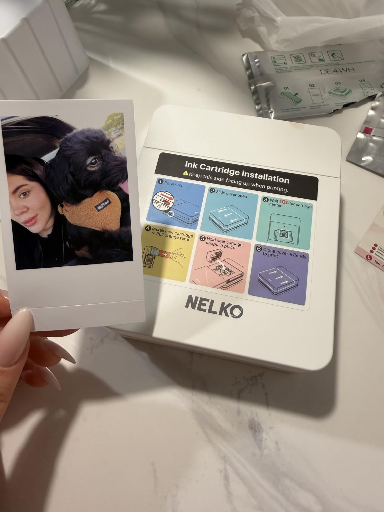 Nelko Photo Printer, 2x3 Portable Wireless Smartphone Printer, PP01 Mini Color Instant Inkjet Printer, Sticky-Back Photos, Bluetooth Compatible with iOS & Android, App Editing, White customer photo 2