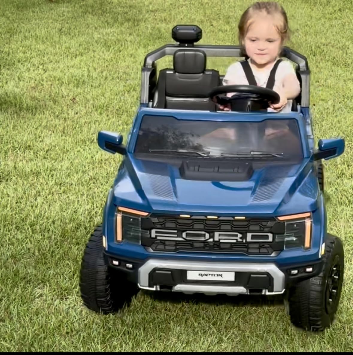 First Ride On Licensed Ford F-150 Raptor 2 Seater Ride on Car for Kids, 24 Volt Ride on Toys for Boys w/Remote Control, Kids Electric Car w/LED Lights, Bluetooth, Truck Bed Storage, Soft Start (Blue) customer photo 1