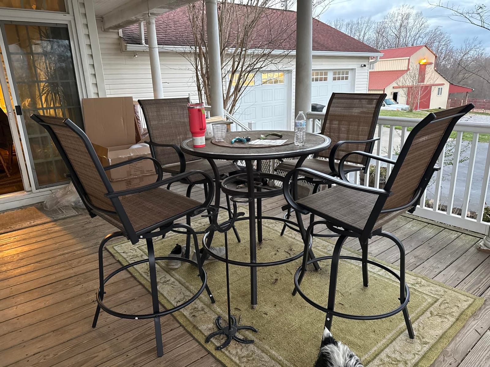 Patio Swivel Bar Stools Set of 4, All-Weather Outdoor High Bistro Stools with Textilene Fabric for Outside, Beach, Lawn, Poolside and Garden (Black/Brown) customer photo 1