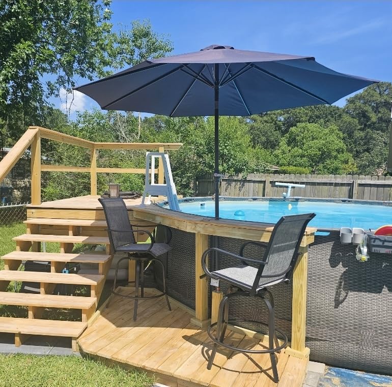 Patio Swivel Bar Stools Set of 4, All-Weather Outdoor High Bistro Stools with Textilene Fabric for Outside, Beach, Lawn, Poolside and Garden (Black/Brown) customer photo 2