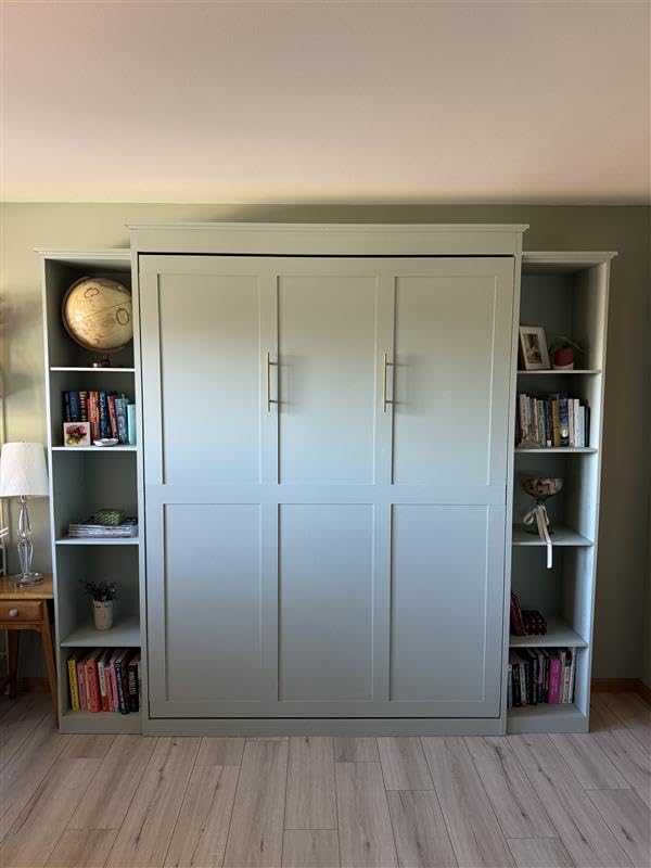 Rophefx Queen Murphy Bed Cabinet with 5-Tier Shelves, Wood Wall Bed, White | Foldable queen wall bed with five adjustable storage shelves saves floor space while adding practical storage to guest rooms customer photo 2